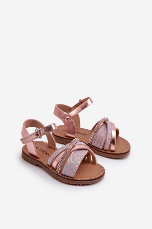 s leskom Detské sandále so zapínaním ružová Delphina