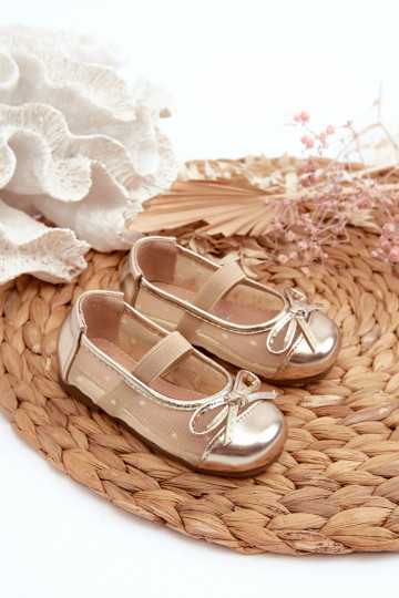 Balerínky Detské so stuhami v zlatej farbe Jellema