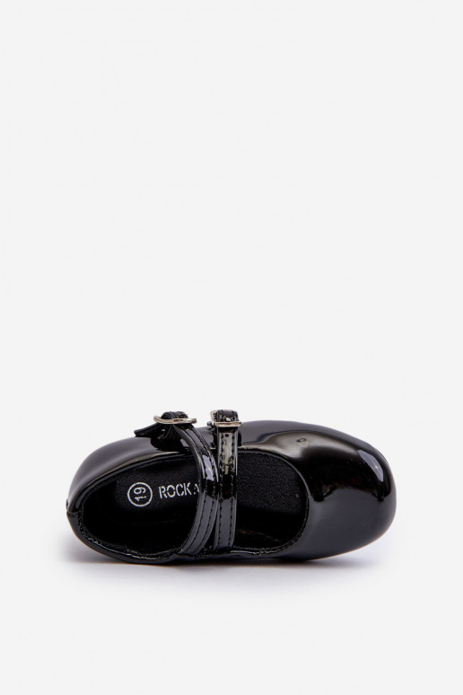 balerínky s efektom laku Detské na ramienka čierne Margenis