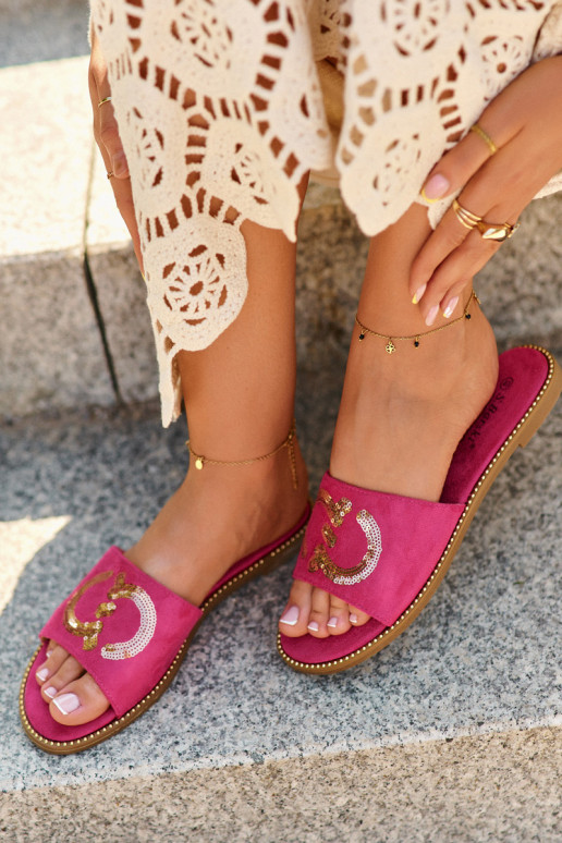 Dámske ploché papuče s lesklými šupinami S.Barski KV27-052 ružová farba Dámske ploché papuče s lesklými šupinami S.Barski KV27-052 ružová farba