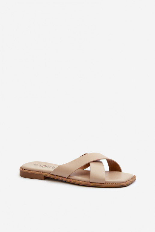 Dámske papuče na širokých podpätkoch z eko kože S.Barski KV27-002 béžová Dámske papuče na širokých podpätkoch z eko kože S.Barski KV27-002 béžová