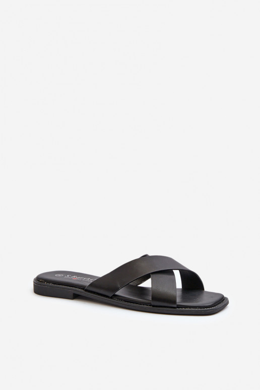 Dámske papuče na širokých podpätkoch z eko kože S.Barski KV27-002 čiernej farby Dámske papuče na širokých podpätkoch z eko kože S.Barski KV27-002 čiernej farby