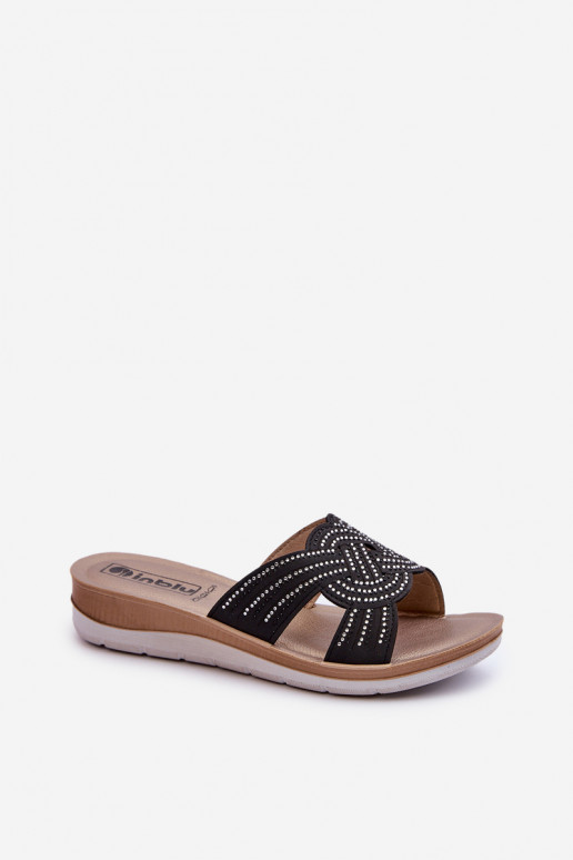 Pohodlné dámske papuče s trblietavými očami Inblu BV000037 black