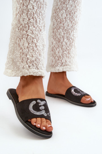 Dámske ploché papuče s lesklými šupinami S.Barski KV27-052 čierna farba 2