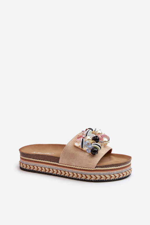 Dámske šľapky na platforme s krásnymi detailmi S.Barski HY077 béžová Dámske šľapky na platforme s krásnymi detailmi S.Barski HY077 béžová