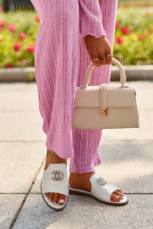 Elegantný štýl Dámske papuče s trblietkami s ornamentami S.Barski KV27-050 striebornej farby