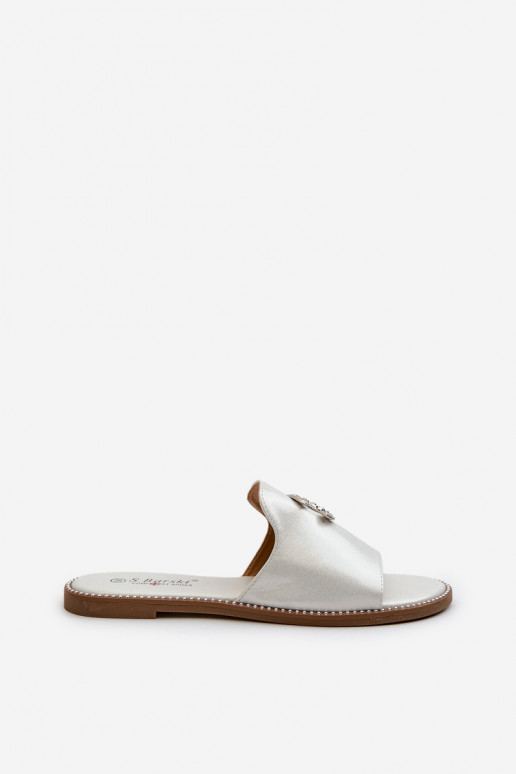 Elegantný štýl Dámske papuče s trblietkami s ornamentami S.Barski KV27-050 striebornej farby