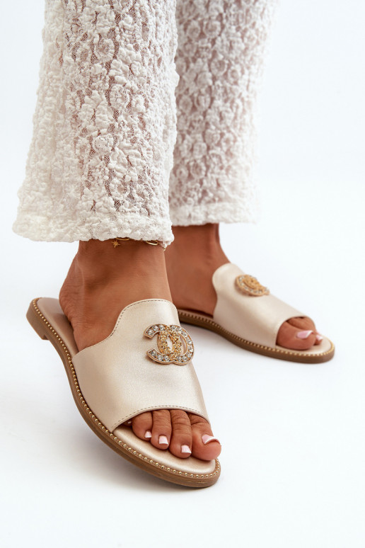 Elegantný štýl Dámske papuče s trblietkami s ornamentami S.Barski KV27-050 zlatej farby