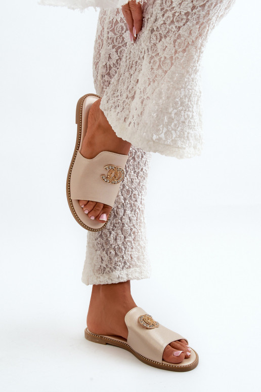 Elegantný štýl Dámske papuče s trblietkami s ornamentami S.Barski KV27-050 zlatej farby