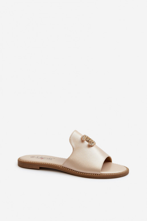 Elegantný štýl Dámske papuče s trblietkami s ornamentami S.Barski KV27-050 zlatej farby