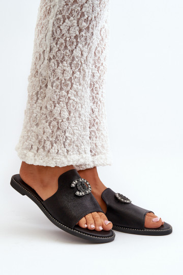 Elegantný štýl Dámske papuče s leskom s ornamentami S.Barski KV27-050 čiernej farby 2