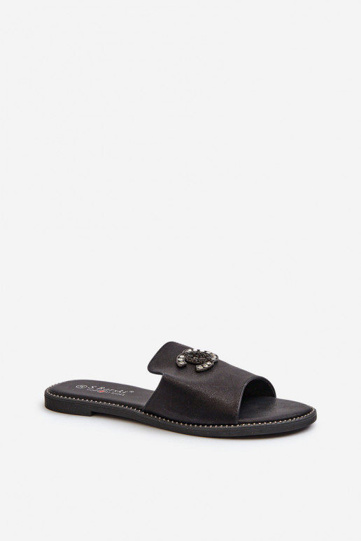 Elegantný štýl Dámske papuče s leskom s ornamentami S.Barski KV27-050 čiernej farby