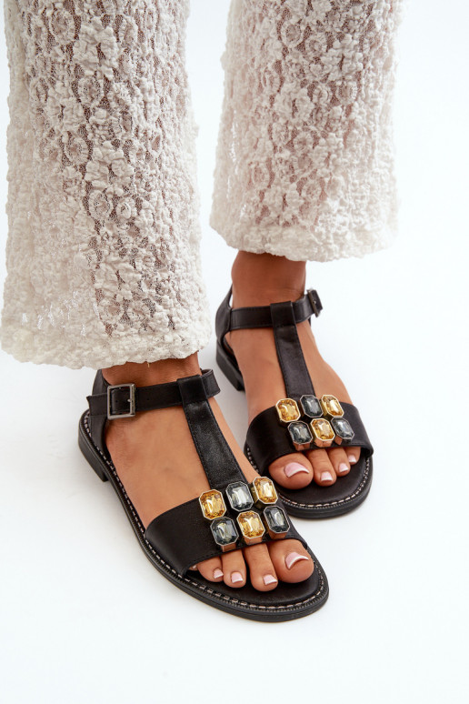 Elegantný štýl Dámske sandále So zdobenými detailmi S.Barski KV27-030 čiernej farby Elegantný štýl Dámske sandále So zdobenými detailmi S.Barski KV27-030 čiernej farby