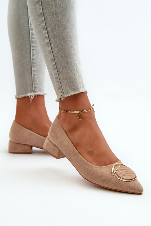 Topánky na nízkom podpätku Z z eko-semišu S.Barski KV27-037 béžovej farby Topánky na nízkom podpätku Z z eko-semišu S.Barski KV27-037 béžovej farby