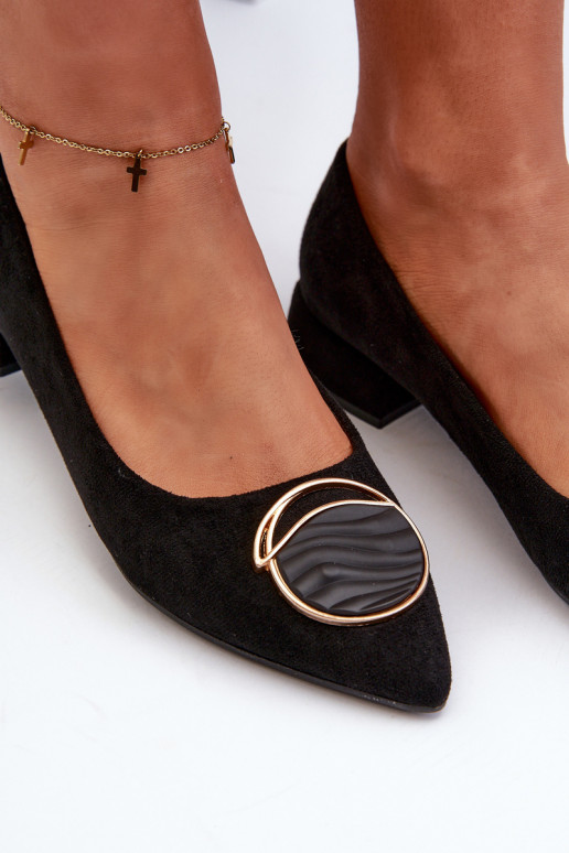 Topánky na nízkom podpätku Z vyrobené z eko-semišu S.Barski KV27-037 čiernej farby Topánky na nízkom podpätku Z vyrobené z eko-semišu S.Barski KV27-037 čiernej farby