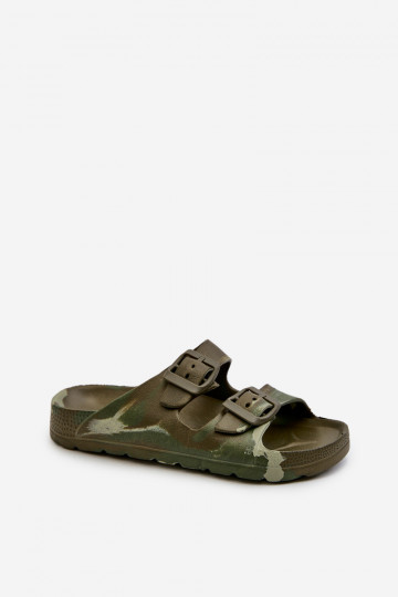 Ľahké papuče pre chlapcov Ľahké papučky s prackami v khaki farbe Adirnaca