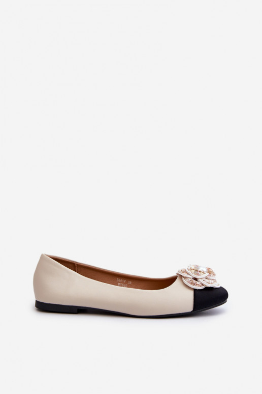 Balerínky dámska ekokoža so zdobenou béžovou Divinellou Detalem