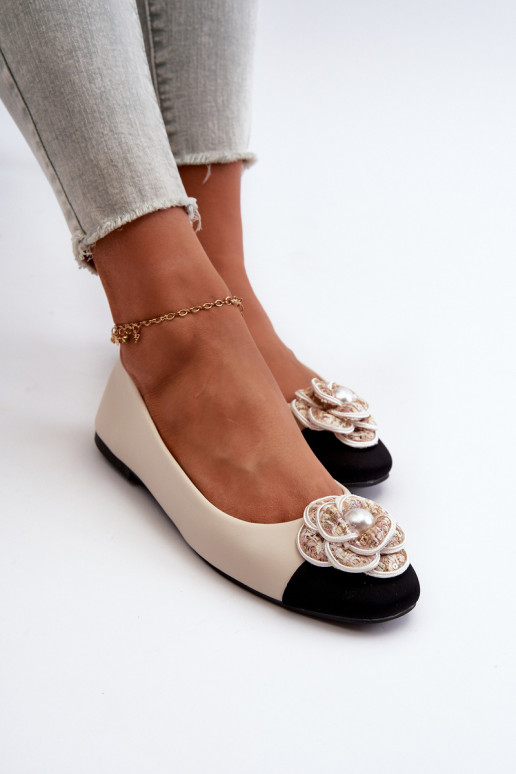 Balerínky dámska ekokoža so zdobenou béžovou Divinellou Detalem