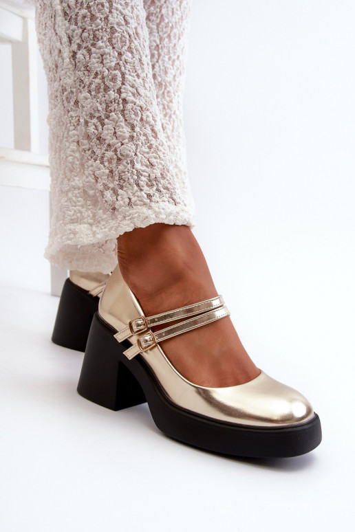 Topánky Eko Oda so širokým podpätkom, zlatá farba Halmina