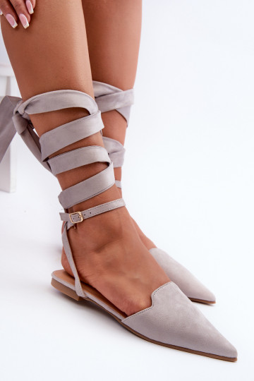 balerínky so stuhami z eko-semišu Z Špicatá špička sivá Ellesara