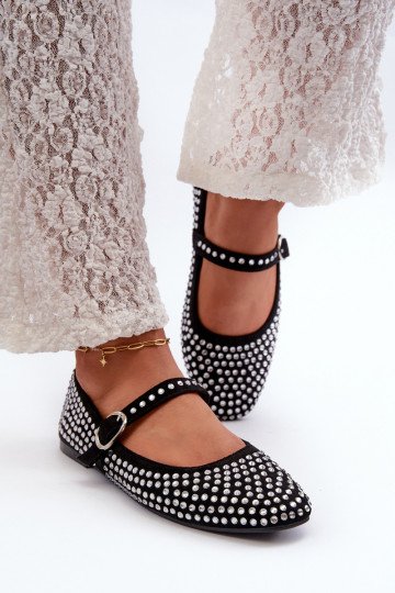 Eko Suede balerínky v Ozdobio s kamienkami v čiernej farbe Tinara