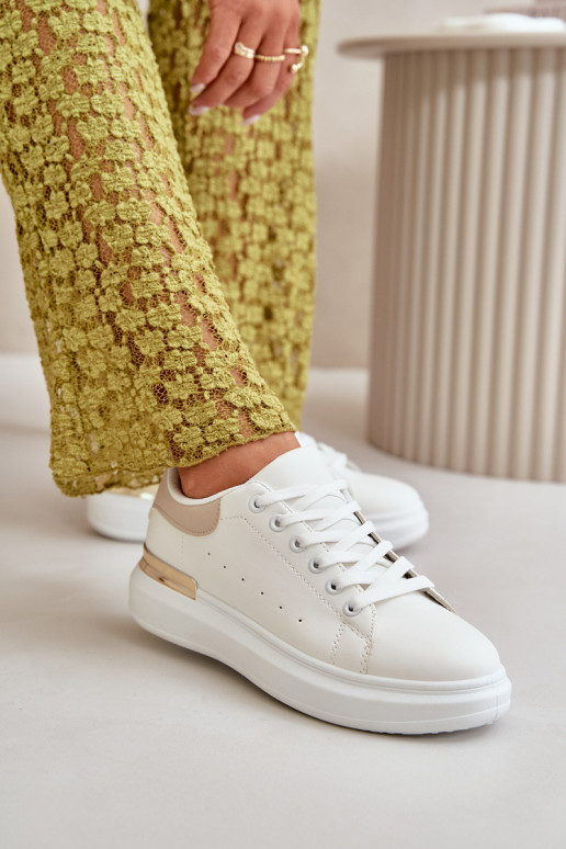 Nízka Bežná obuv s platformou z eko kože biely-béžová Nevelena Nízka Bežná obuv s platformou z eko kože biely-béžová Nevelena