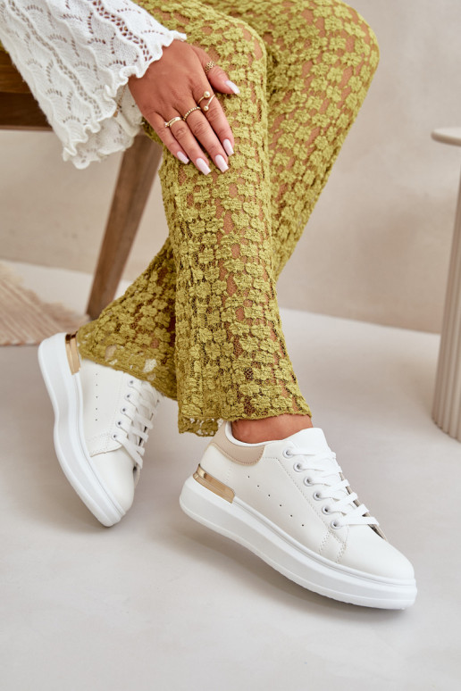 Nízka Bežná obuv s platformou z eko kože biely-béžová Nevelena Nízka Bežná obuv s platformou z eko kože biely-béžová Nevelena