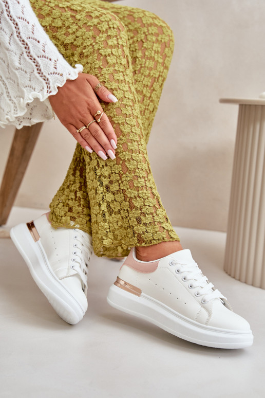 Nízka Bežná obuv s platformou z eko kože biely-Ružová Nevelena