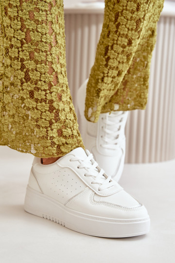 Tenisky model obuvi Dámske s platformou S Ornatem Šnurovaniem biela farba Mistra 2