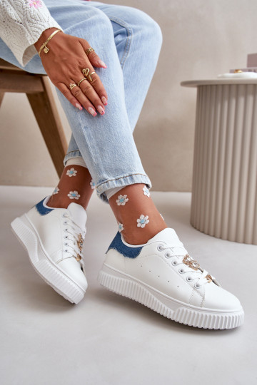 ploché tenisky z eko kože Z Przypinkami biely-Modrá Cillione