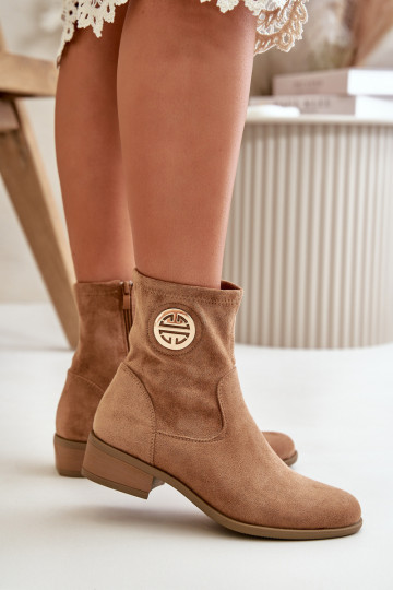 Dámske čižmy Upevnené Zapnuté Hrad S Ornatem Detalem z eko semišuoIne béžová Lerioria 2