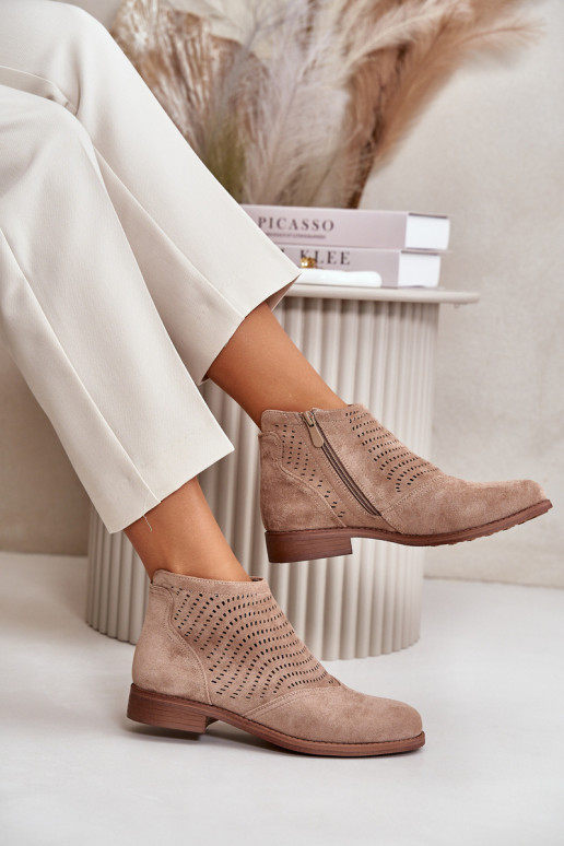 Dámske čižmy so širokými podpätkami s prvkami prelamovania béžová S.Barski HY42-076 Dámske čižmy so širokými podpätkami s prvkami prelamovania béžová S.Barski HY42-076