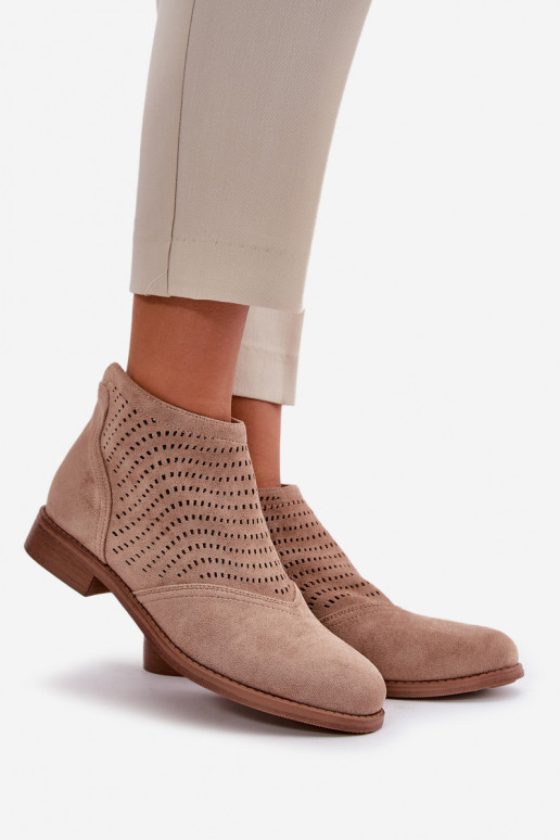 Dámske čižmy so širokými podpätkami s prvkami prelamovania béžová S.Barski HY42-076 Dámske čižmy so širokými podpätkami s prvkami prelamovania béžová S.Barski HY42-076