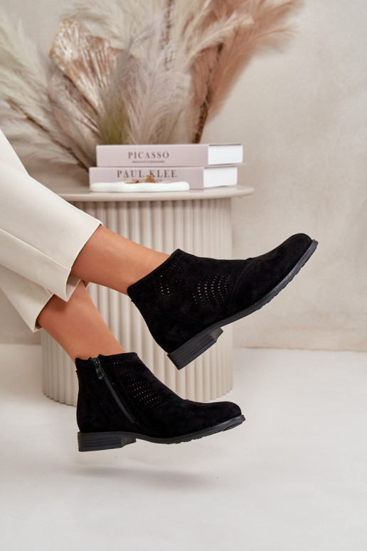 Dámske čižmy so širokými podpätkami s prvkami prelamovania čierna S.Barski HY42-076 Dámske čižmy so širokými podpätkami s prvkami prelamovania čierna S.Barski HY42-076