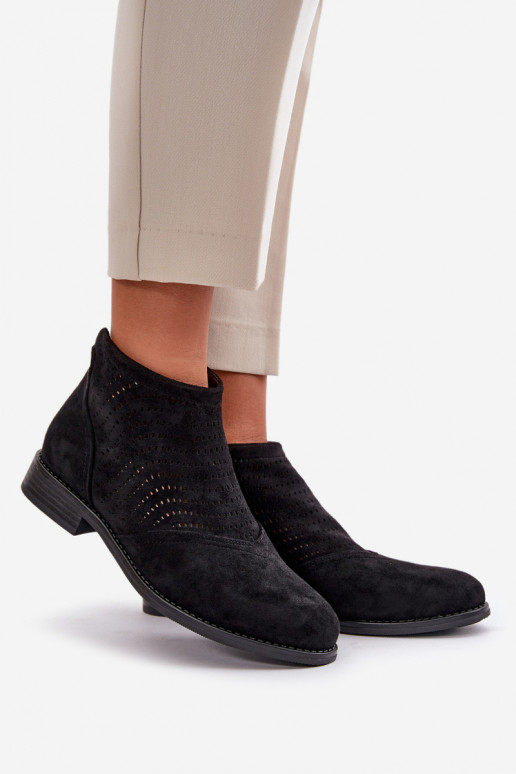 Dámske čižmy so širokými podpätkami s prvkami prelamovania čierna S.Barski HY42-076 Dámske čižmy so širokými podpätkami s prvkami prelamovania čierna S.Barski HY42-076