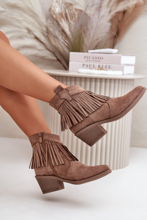 čižmy v kovbojskom štýle Dámske Zapnuté Hrad z eko semišuoIne Hnedá farba S.Barski HY42-127 čižmy v kovbojskom štýle Dámske Zapnuté Hrad z eko semišuoIne Hnedá farba S.Barski HY42-127