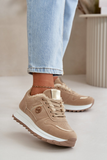 tenisky Dámske zahriať sa s kožušinou vo vnútri s platformou khaki farby Lerisas