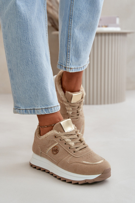 tenisky Dámske zahriať sa s kožušinou vo vnútri s platformou khaki farby Lerisas
