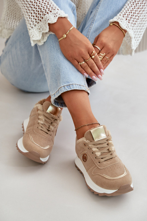 tenisky Dámske zahriať sa s kožušinou vo vnútri s platformou khaki farby Lerisas