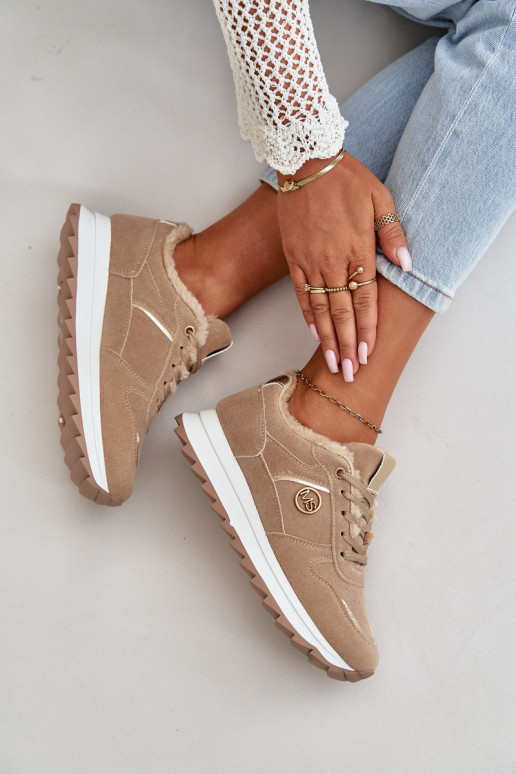 tenisky Dámske zahriať sa s kožušinou vo vnútri s platformou khaki farby Lerisas