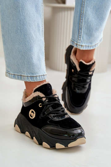 Dámske tenisky so šnúrkami zahriať sa s platformou čierna Verioras 2