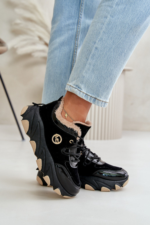 Dámske tenisky so šnúrkami zahriať sa s platformou čierna Verioras Dámske tenisky so šnúrkami zahriať sa s platformou čierna Verioras