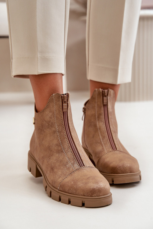 zahriať sa Dámske čižmy Z Przetarciami Eko Kožené hnedá-zlatej farby Verietta