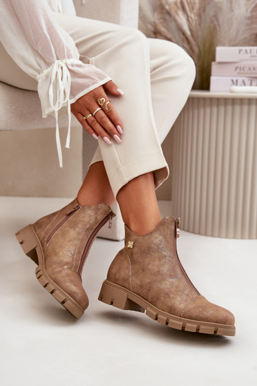 zahriať sa Dámske čižmy Z Przetarciami Eko Kožené hnedá-zlatej farby Verietta