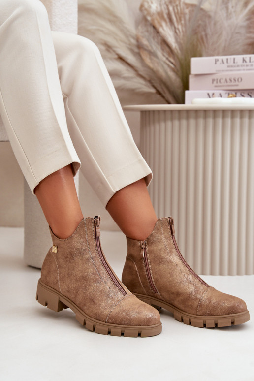 zahriať sa Dámske čižmy Z Przetarciami Eko Kožené hnedá-zlatej farby Verietta