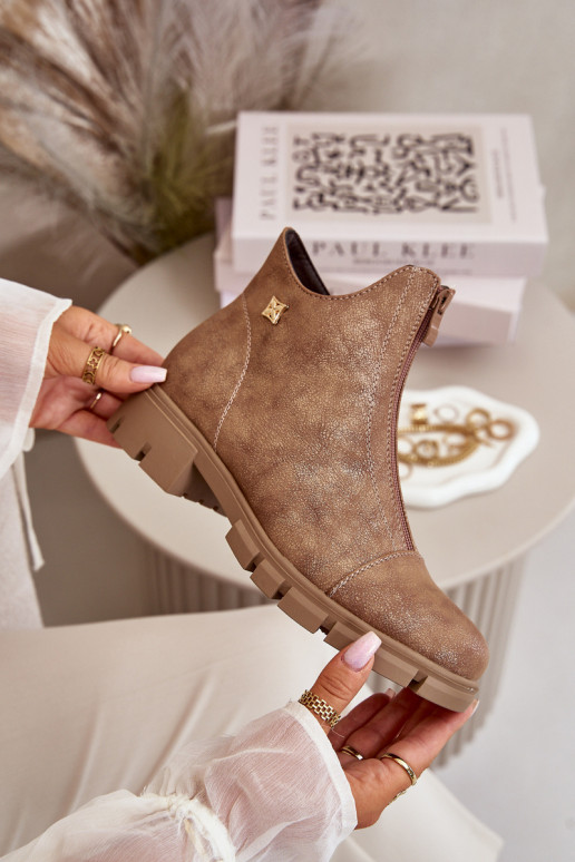 zahriať sa Dámske čižmy Z Przetarciami Eko Kožené hnedá-zlatej farby Verietta