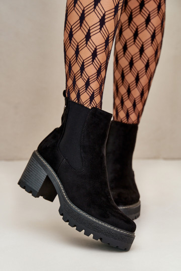 Dámske čižmy zahriať sa s podpätkami z eko semišuoIne čierna Irissinae 2