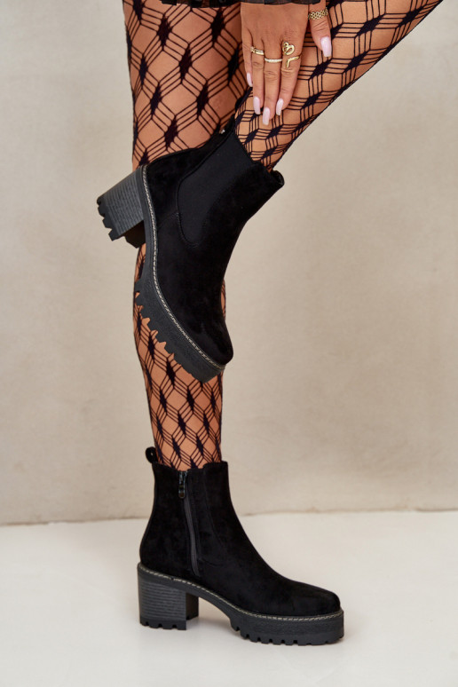 Dámske čižmy zahriať sa s podpätkami z eko semišuoIne čierna Irissinae Dámske čižmy zahriať sa s podpätkami z eko semišuoIne čierna Irissinae