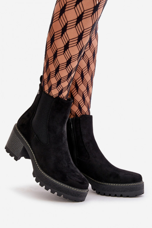 Dámske čižmy zahriať sa s podpätkami z eko semišuoIne čierna Irissinae Dámske čižmy zahriať sa s podpätkami z eko semišuoIne čierna Irissinae