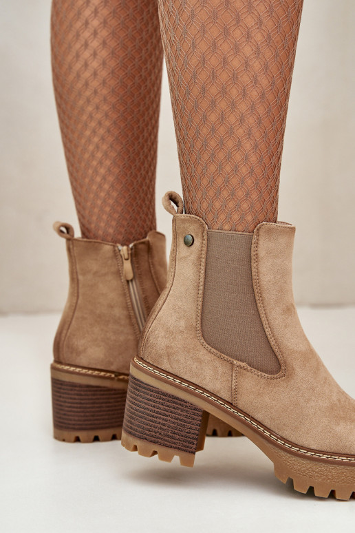 Dámske čižmy zahriať sa s podpätkami z eko semišuoIne béžová Irissinae Dámske čižmy zahriať sa s podpätkami z eko semišuoIne béžová Irissinae